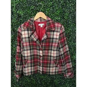 Coldwater Creek, red and beige Plaid blazer, Woman’s size petite 10